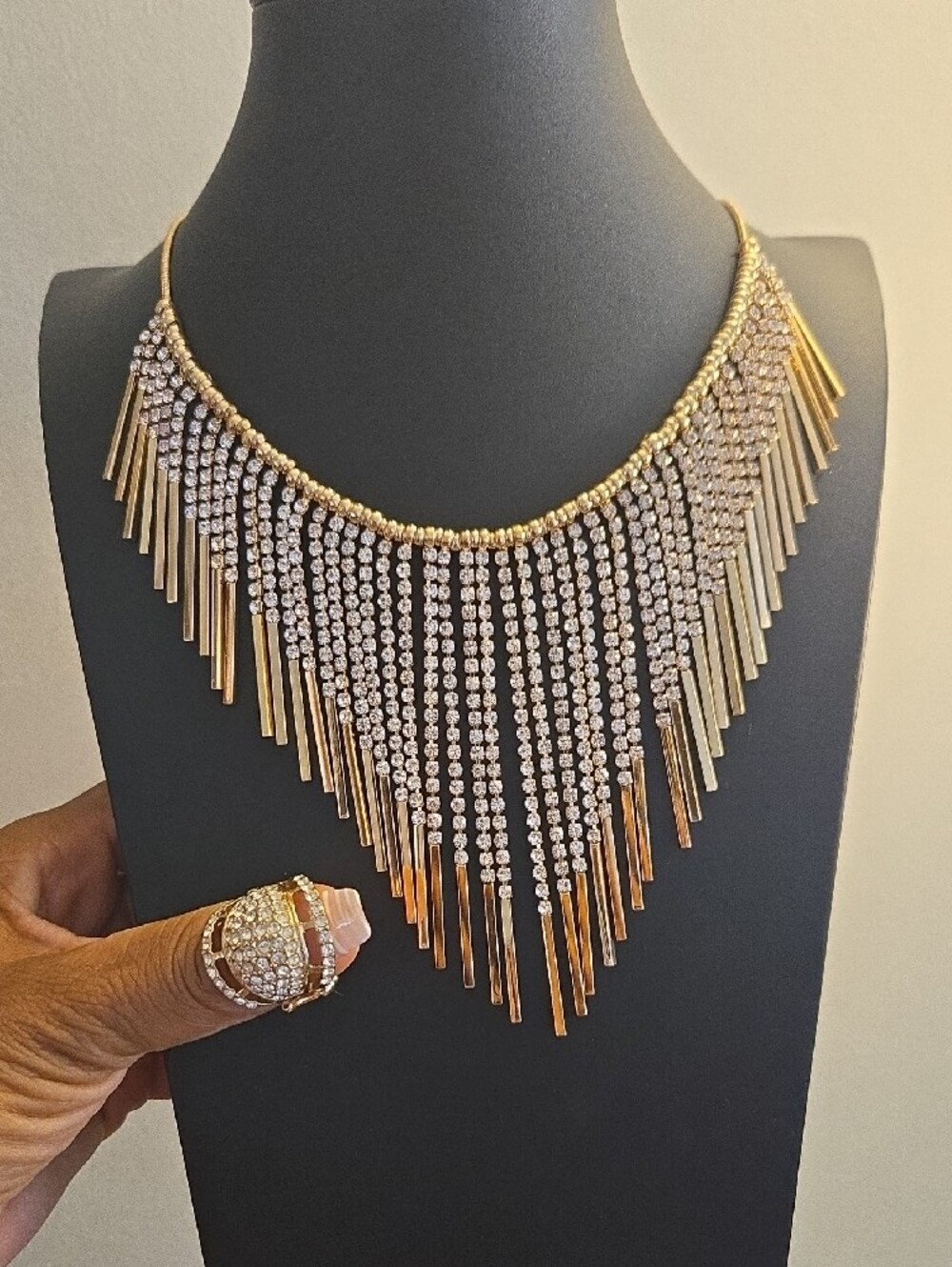 Gold-Tone Fringe Crystal Collar Necklace